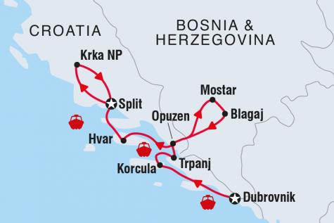 Croatia Coastal Cruising: Dubrovnik to Split (Peregrine Dalmatia) - Tour Map