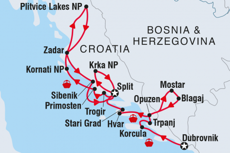 Cruise Croatia: Dubrovnik to Split via Zadar - Tour Map
