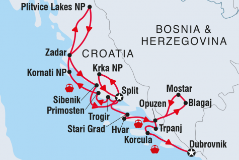 Cruise Croatia: Split to Dubrovnik via Zadar - Tour Map