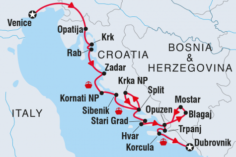 Cruise Croatia: Venice to Dubrovnik via Split - Tour Map