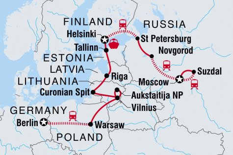 Highlights of Russia & the Baltics - Tour Map