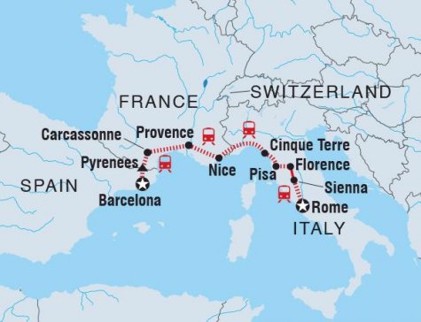 Barcelona to Rome - Tour Map