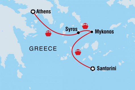 Athens to Santorini - Tour Map