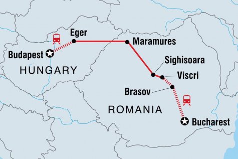 Budapest to Bucharest - Tour Map