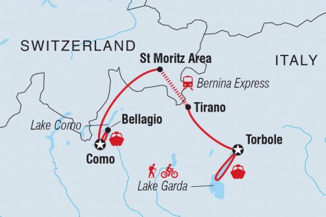 Italian Lakes: Hike, Bike & Kayak - Tour Map