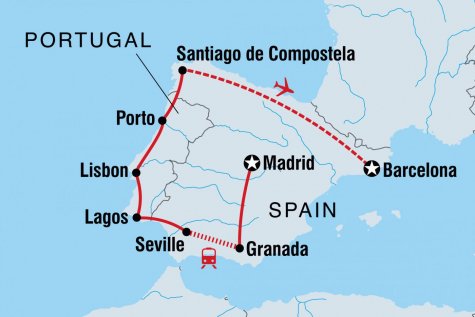 Explore Spain and Portugal - Tour Map