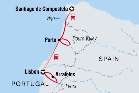 Portugal Real Food Adventure, featuring Galicia - Tour Map