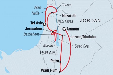 Explore Jordan, Israel & the Palestinian Territories - Tour Map