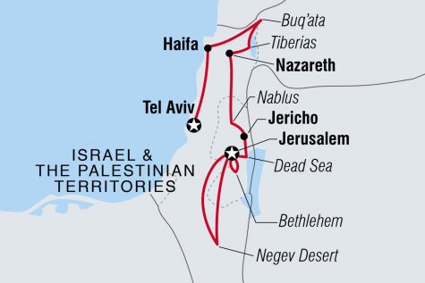 Israel & the Palestinian Territories Real Food Adventure - Tour Map