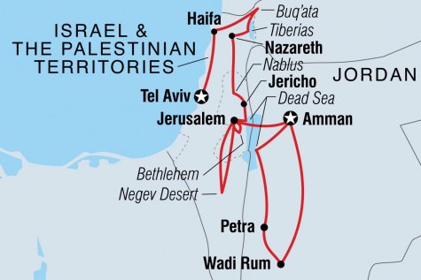 Jordan, Israel & the Palestinian Territories Real Food Adventure - Tour Map