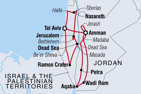 Classic Jordan, Israel and the Palestinian Territories - Tour Map