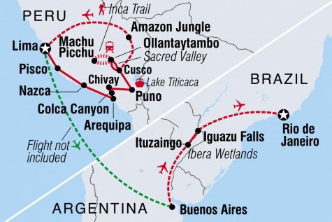 Ultimate Peru, Argentina & Brazil - Tour Map