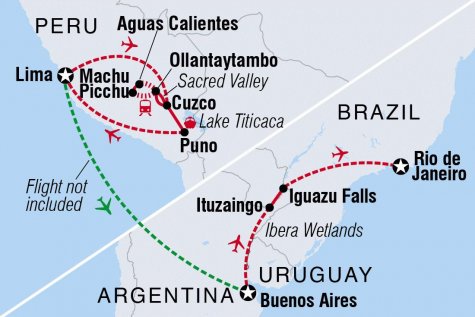 Explore Peru, Argentina and Brazil - Tour Map