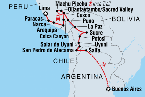 Adventure through Peru, Bolivia & Argentina - Tour Map