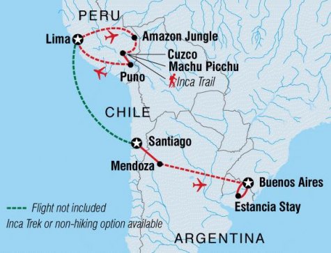 Peru, Chile & Argentina Explorer - Tour Map
