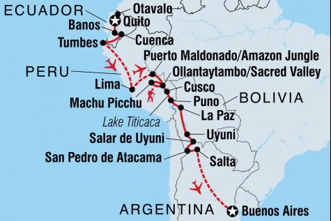 Epic Ecuador to Argentina via The Inca Trail - Tour Map