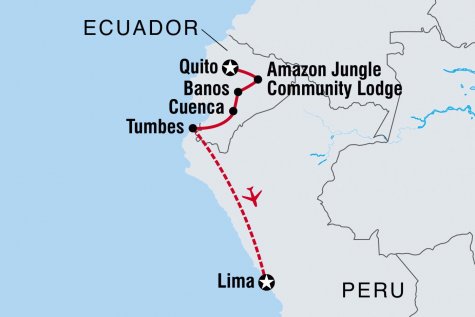 Ecuador to Peru Adventure - Tour Map