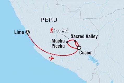 Cycle Peru with Inca Trail (Machu Picchu & the Sacred Valley) - Tour Map