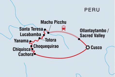 Choquequirao trek to Machu Picchu - Tour Map