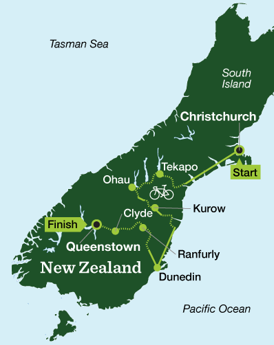 New Zealand Biking – Trails of the South Island - Tour Map