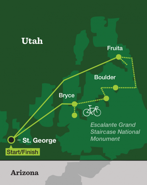Bryce Canyon & Capitol Reef Gravel Riding - Tour Map