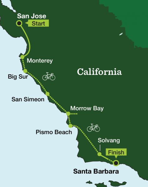 Big Sur & Pacific Coast Cycling - Tour Map