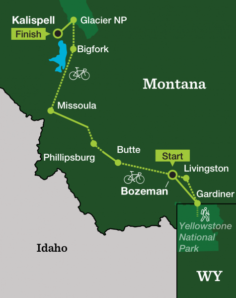 Yellowstone to Glacier Cycling - Tour Map