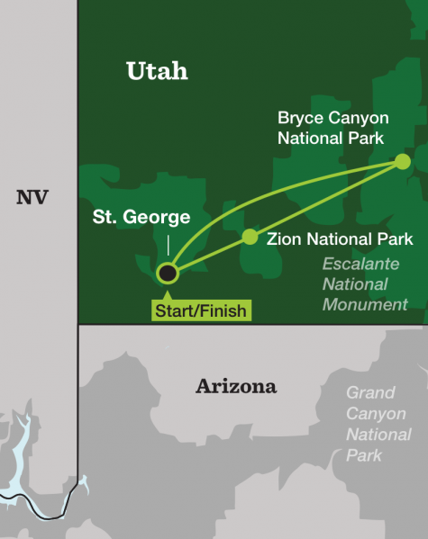 Zion & Bryce Canyon Cycling - Tour Map