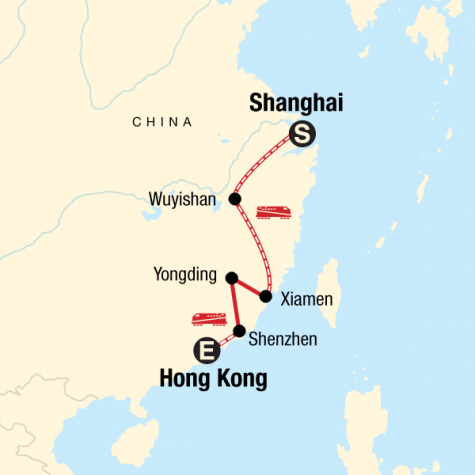 Shanghai to Hong Kong Fujian Adventure - Tour Map