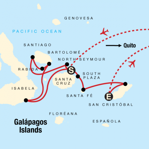Galápagos — West, Central and East Islands aboard the Monserrat - Tour Map