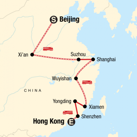 Beijing to Hong Kong–Fujian Route - Tour Map