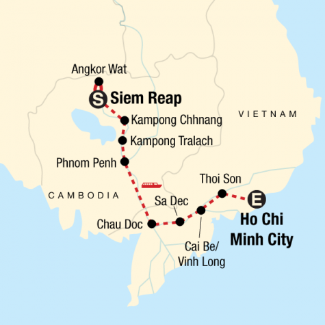 Mekong River Encompassed – Siem Reap to Ho Chi Minh City - Tour Map