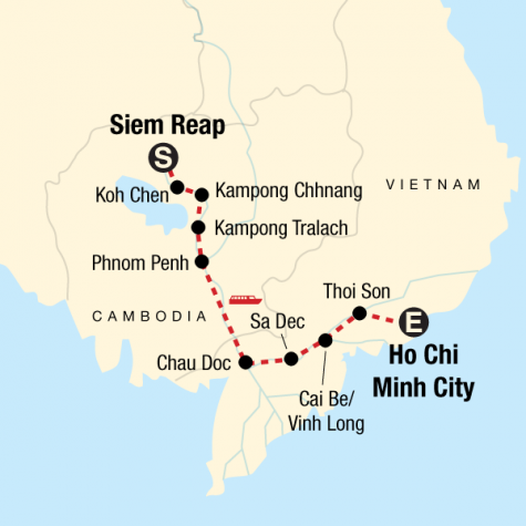 Mekong River Experience – Siem Reap to Ho Chi Minh City - Tour Map