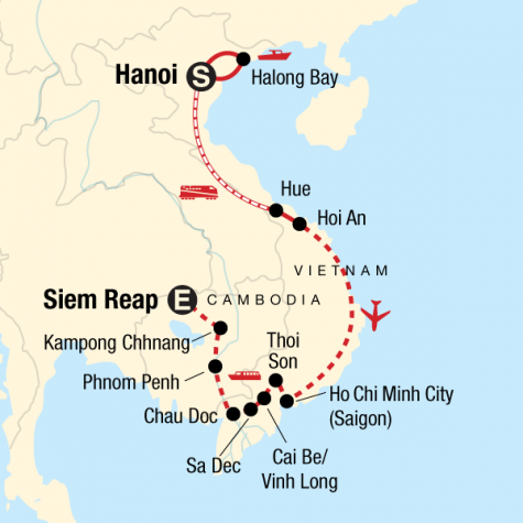 Classic Vietnam & Mekong River Adventure - Tour Map