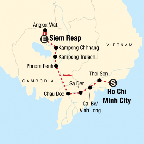 Mekong River Encompassed – Ho Chi Minh City to Siem Reap - Tour Map
