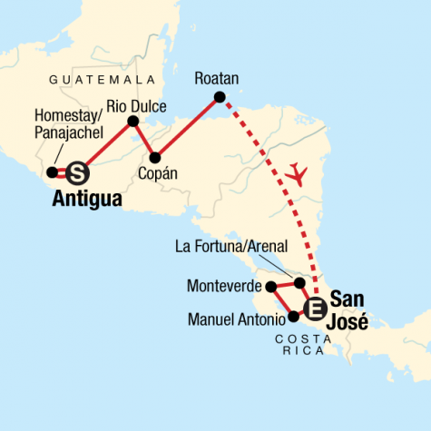 Volcano Adventure – Antigua to San José - Tour Map
