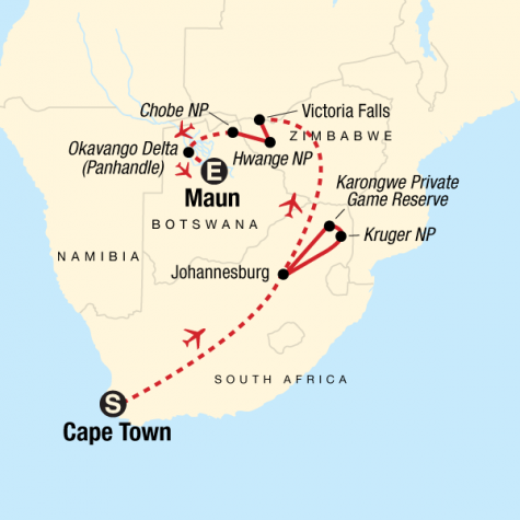 The Great Southern Africa Safari - Tour Map