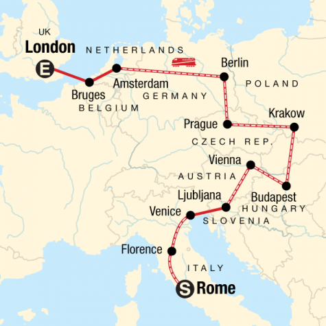 Rome to London on a Shoestring - Tour Map