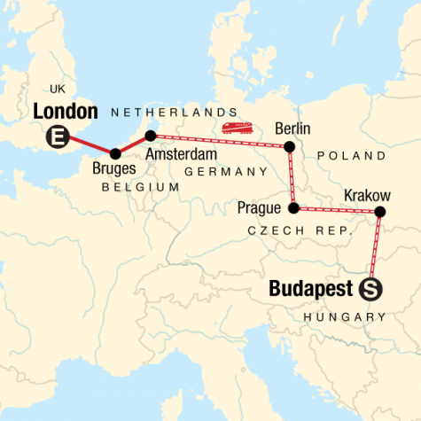 Budapest to London on a Shoestring - Tour Map