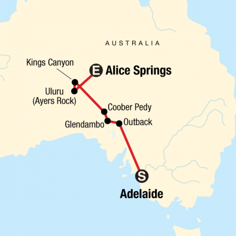 Outback to the Red Centre–Adelaide to Alice Springs - Tour Map
