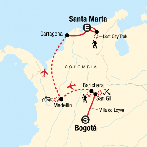 Colombia Multisport & Lost City Trek - Tour Map