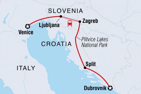 Dubrovnik to Venice - Tour Map