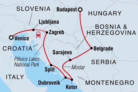 Budapest to Venice - Tour Map