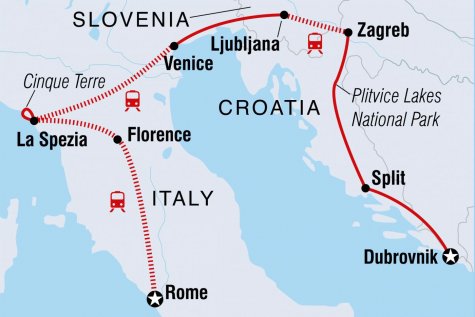 Dubrovnik to Rome - Tour Map