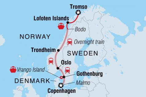 Copenhagen to Northern Norway - Tour Map