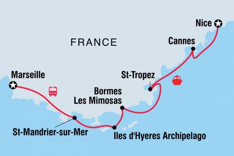 Cote D'Azur Sailing Adventure: Nice to Marseille - Tour Map