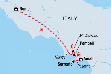Rome to Amalfi - Tour Map