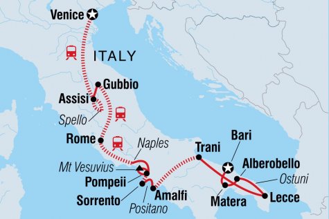 Venice to Southern Italy - Tour Map