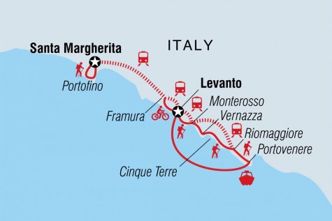 Cinque Terre: Hike, Bike & Kayak - Tour Map