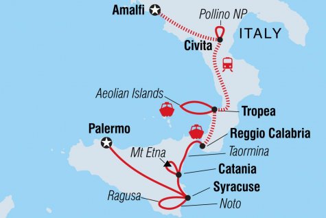 Highlights of Calabria & Sicily - Tour Map
